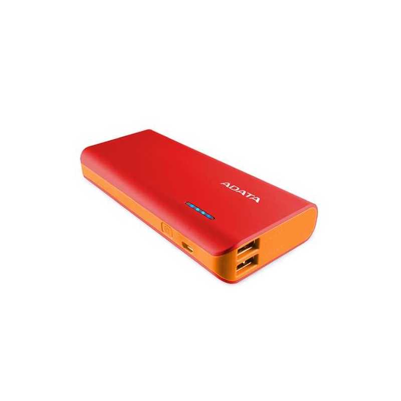 ADATA PT100 10000mAh Powerbank, 2 x USB, 4-Mode LED Flashlight, Red & Orange