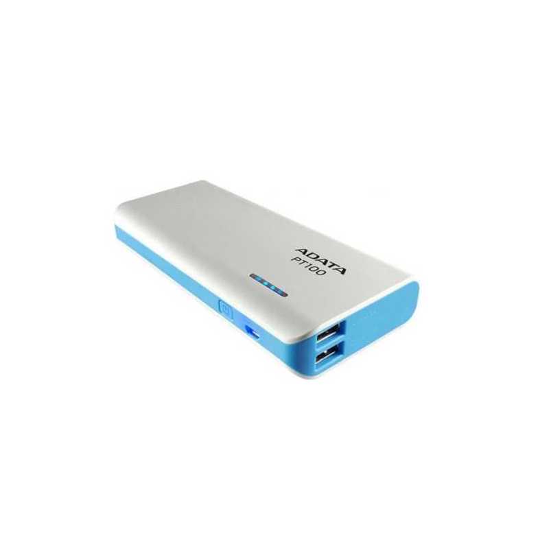 ADATA PT100 10000mAh Powerbank, 2 x USB, 4-Mode LED Flashlight, White & Blue