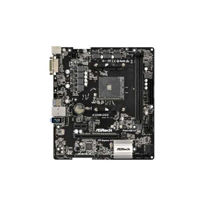 Asrock A320M-DGS, AMD A320, AM4, Micro ATX, 2 DDR4, DVI, M.2, RAID