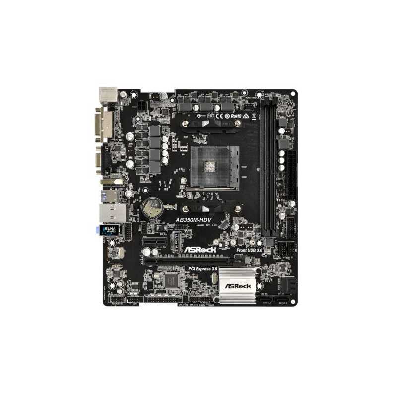 Asrock AB350M-HDV, AMD B350, AM4, Micro ATX, 2 DDR4, VGA, DVI, HDMI, RAID, M.2