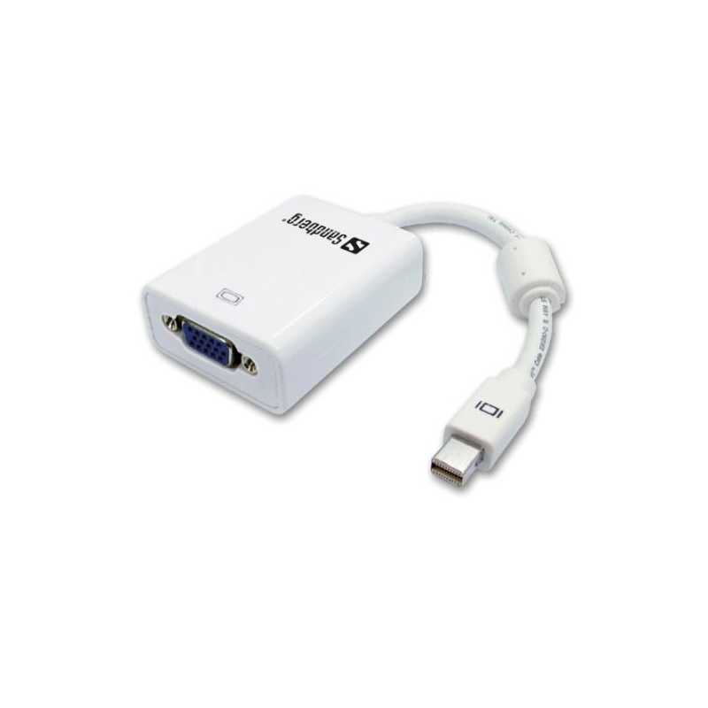 Sandberg Mini DisplayPort Male to VGA Female Converter Cable, 17cm, White, 5 Year Warranty