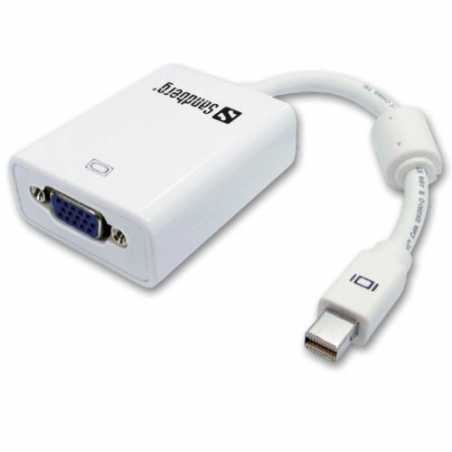 Sandberg Mini DisplayPort Male to VGA Female Converter Cable, 17cm, White, 5 Year Warranty