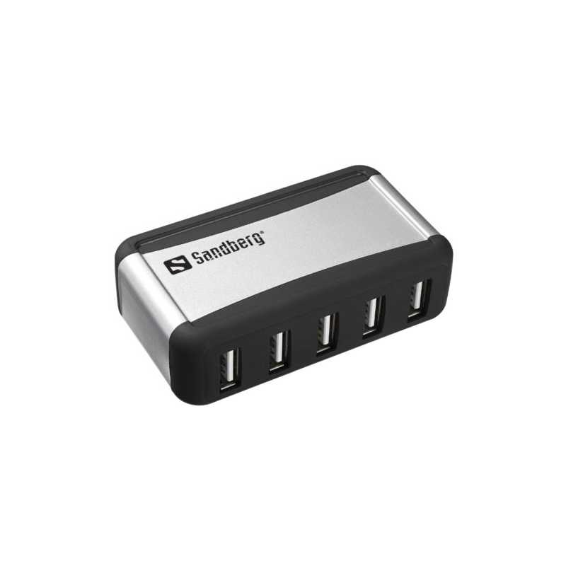 Sandberg External 7-Port AluGear USB Hub, USB 2.0, Black & Silver