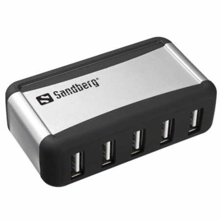 Sandberg External 7-Port AluGear USB Hub, USB 2.0, Black & Silver