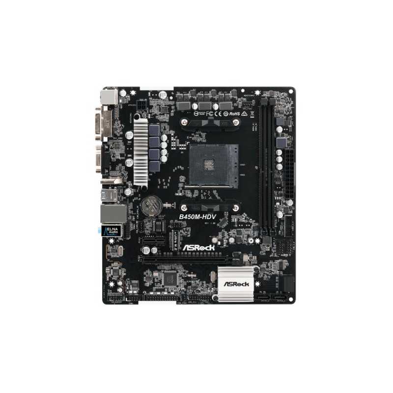 Asrock B450M-HDV, AMD B450, AM4, Micro ATX, 2 DDR4, VGA, DVI, HDMI, M.2, R.40