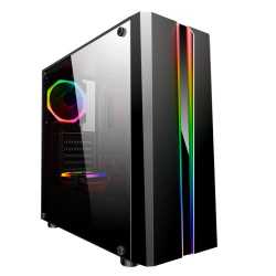 Spire Zoom ATX Gaming Case with Tempered Glass Window, No PSU, Rainbow RGB Front Strips with Control Button