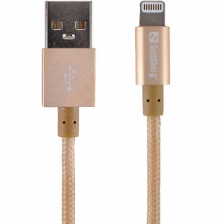Sandberg Apple Approved Excellence Lightning Cable, Braided Cable, Leather Binder, 1 Metre, Gold, 5 Year Warranty