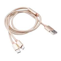 Akasa 2-in-1 USB 2.0 Type-A to Micro-B /  Type-C Cable, 1.2m Braided, Gold
