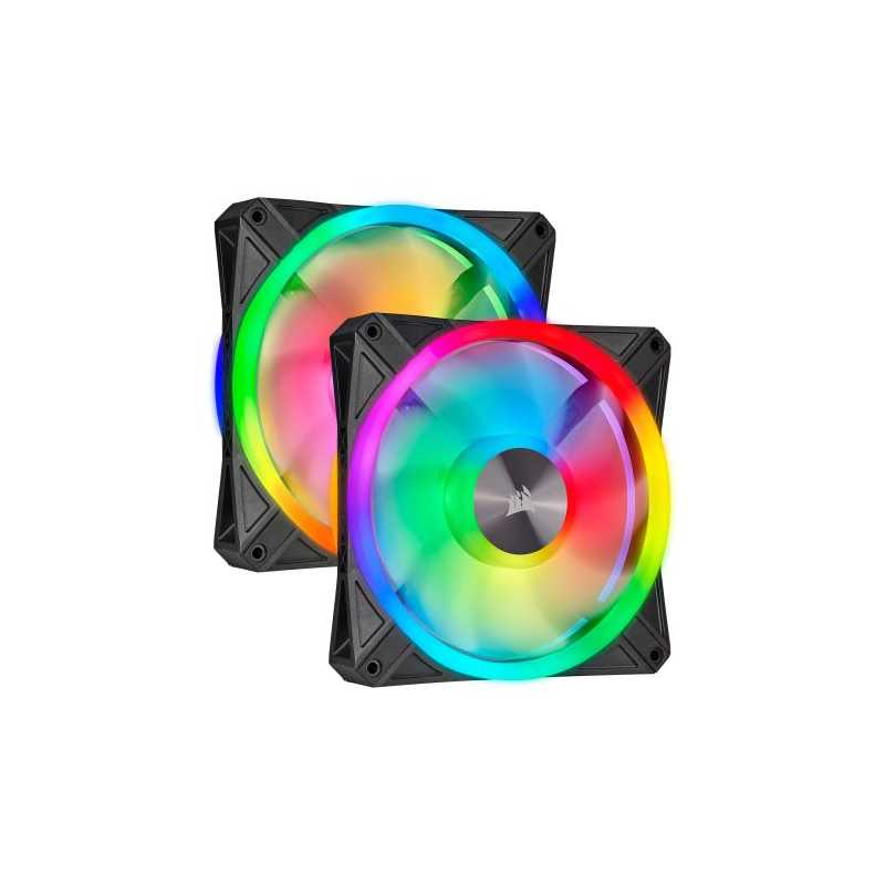 Corsair iCUE QL140 14cm PWM RGB Case Fans x2, 34 ARGB LEDs, Hydraulic Bearing, Lighting Node CORE Included