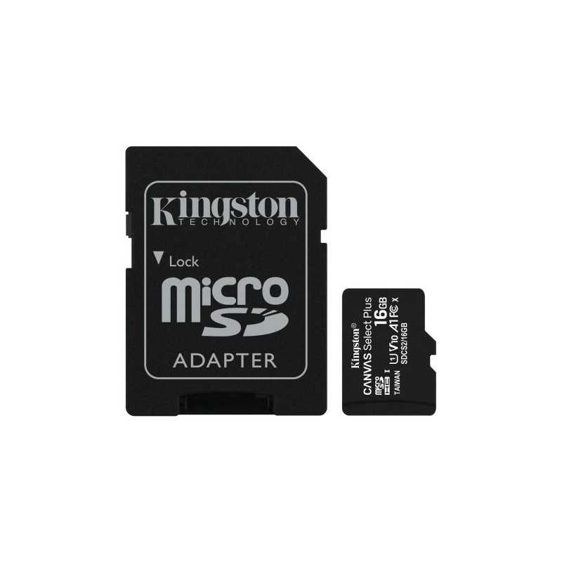 Kingston 16GB Canvas Select Plus Micro SD Card with SD Adapter, UHS-I Class 10 with A1 App Performance