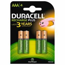 Duracell Recharge Plus Pack of 4 AAA 750mAh Rechargeable Batteries