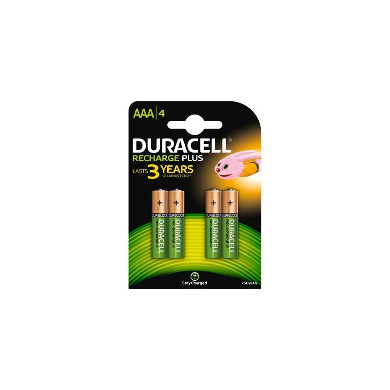 Duracell Recharge Plus Pack of 4 AAA 750mAh Rechargeable Batteries