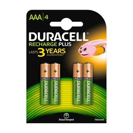 Duracell Recharge Plus Pack of 4 AAA 750mAh Rechargeable Batteries