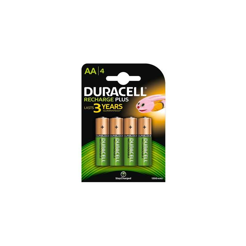 Duracell Recharge Plus Pack of 4 AA 1300mAh Rechargeable Batteries