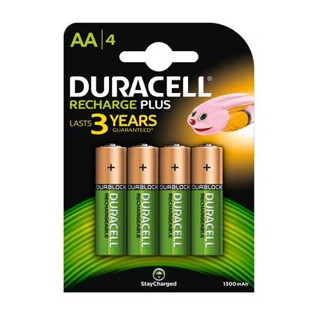 Duracell Recharge Plus Pack of 4 AA 1300mAh Rechargeable Batteries