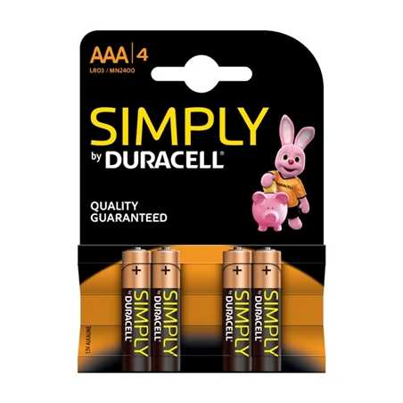 Duracell Simply Alkaline Pack of 4 AAA Batteries