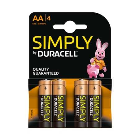 Duracell Simply Alkaline Pack of 4 AA Batteries