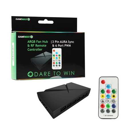 GameMax Addressable RGB PWM Fan Hub with RF Remote Control