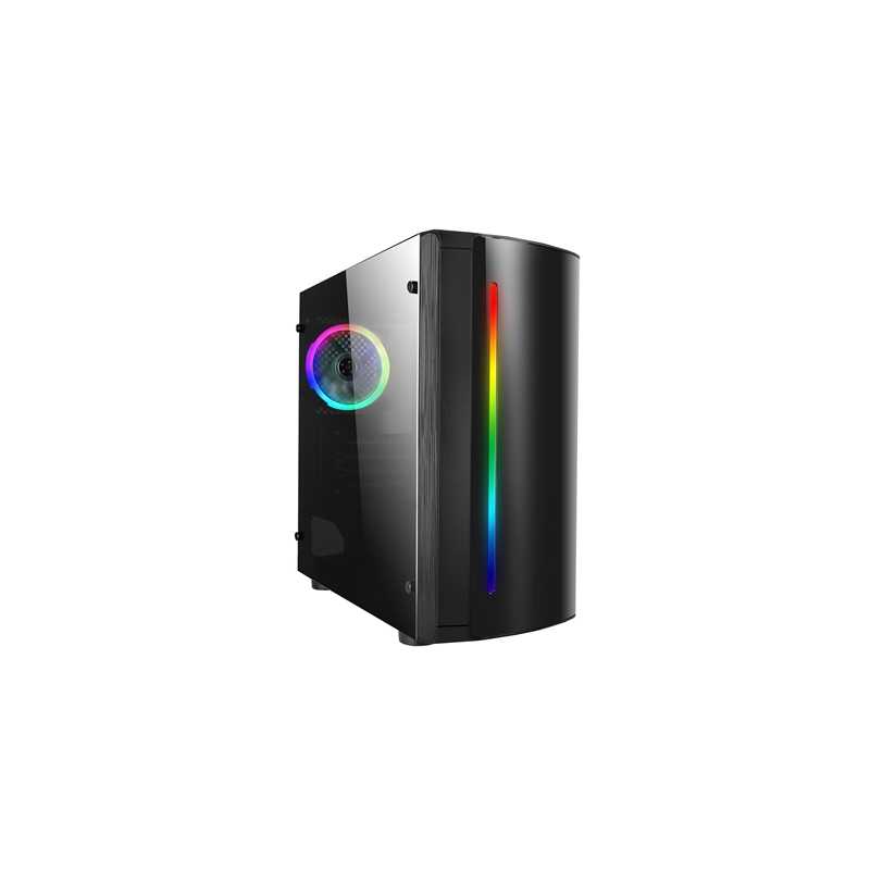 CiT Beam Micro Tower 2 x USB 2.0 Acrylic Side Window Panel Black Case with RGB LED Strip & Fan
