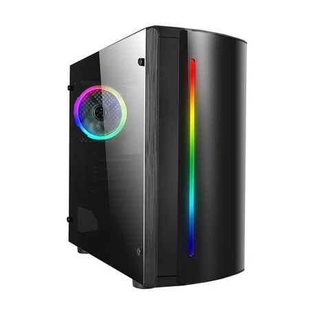 CiT Beam Micro Tower 2 x USB 2.0 Acrylic Side Window Panel Black Case with RGB LED Strip & Fan
