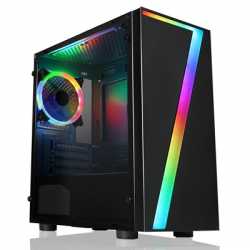 CiT Seven Micro Tower 2 x USB 2.0 Acrylic Side Window Panel Black Case with RGB LED Lighting & Fan