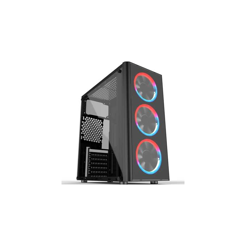 Cronus Metis Mid Tower 1 x USB 3.0 / 2 x USB 2.0 Tempered Glass Side Window Panel Black Case with RGB LED Fans & I/O Panel Contr