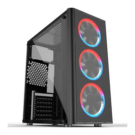 Cronus Metis Mid Tower 1 x USB 3.0 / 2 x USB 2.0 Tempered Glass Side Window Panel Black Case with RGB LED Fans & I/O Panel Contr