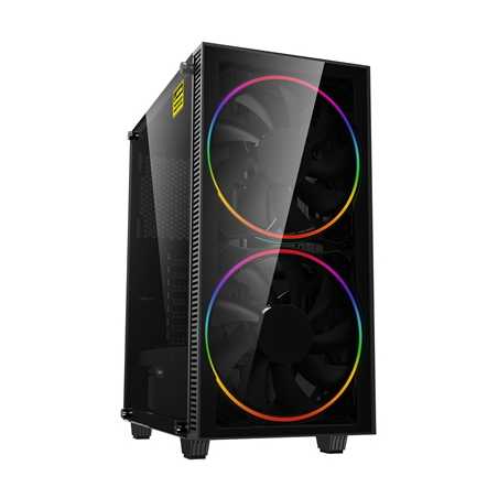 GameMax Black Hole Mid Tower 1 x USB 3.0 / 1 x USB 2.0 Tempered Glass Side Window Panel Black Case with Addressable RGB LED Fans