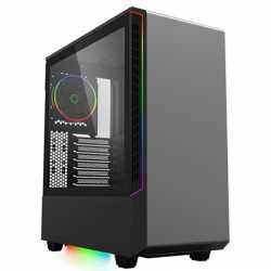 GameMax Panda Full Tower 2 x USB 3.0 Tempered Glass Side Window Panel Black Case with Addressable RGB LED Lighting & Fan