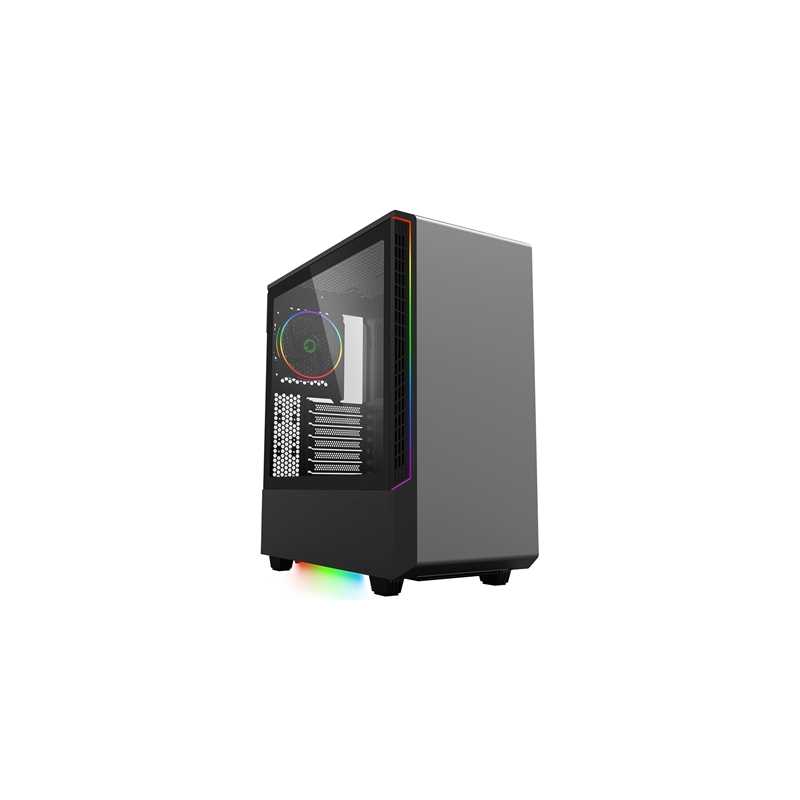 GameMax Panda Full Tower 2 x USB 3.0 Tempered Glass Side Window Panel Black Case with Addressable RGB LED Lighting & Fan
