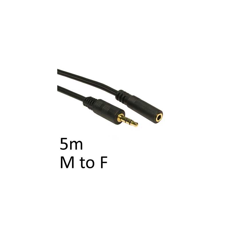 3.5mm (M) Stereo Plug to 3.5mm (F) Stereo Socket 5m Black OEM Cable