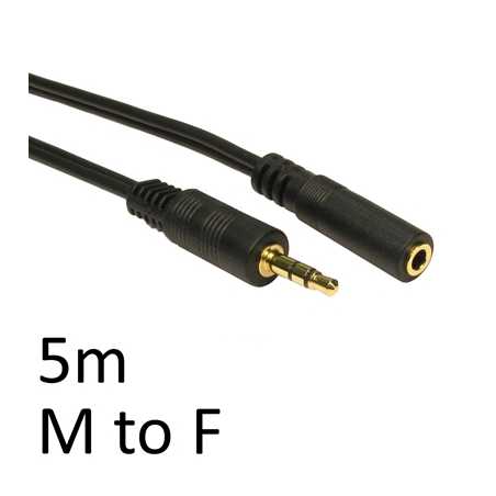 3.5mm (M) Stereo Plug to 3.5mm (F) Stereo Socket 5m Black OEM Cable