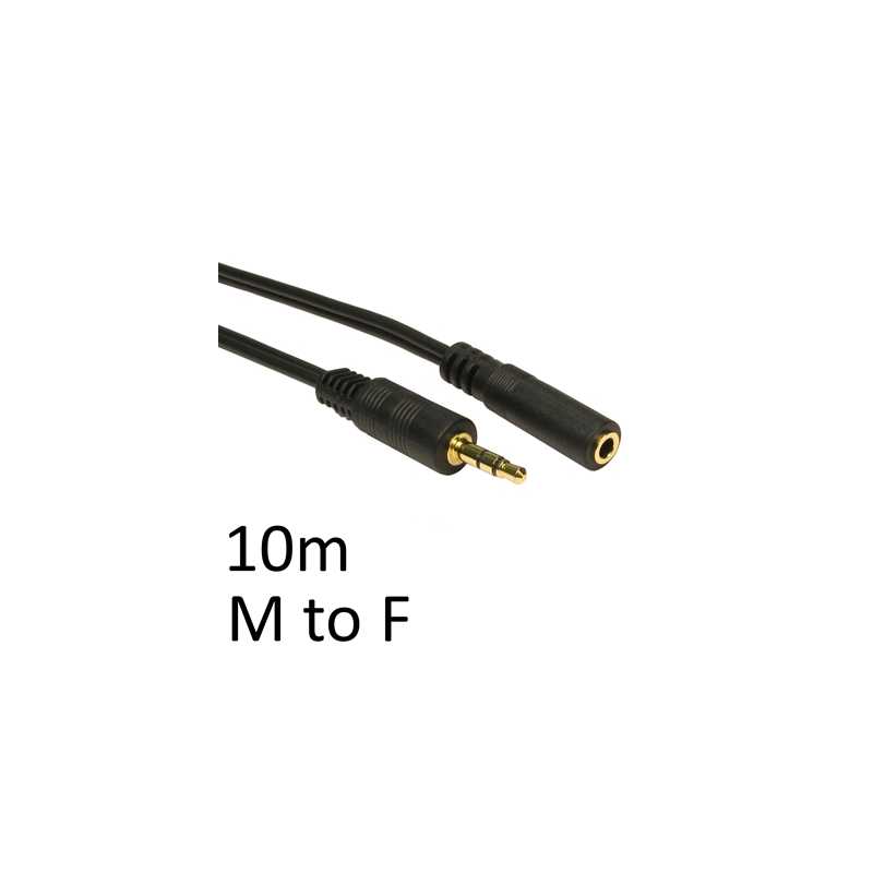 3.5mm (M) Stereo Plug to 3.5mm (F) Stereo Socket 10m Black OEM Cable