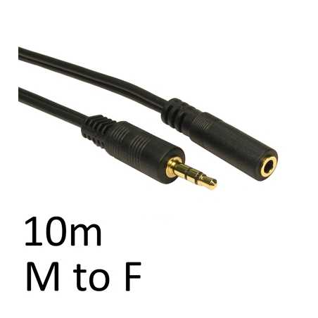 3.5mm (M) Stereo Plug to 3.5mm (F) Stereo Socket 10m Black OEM Cable