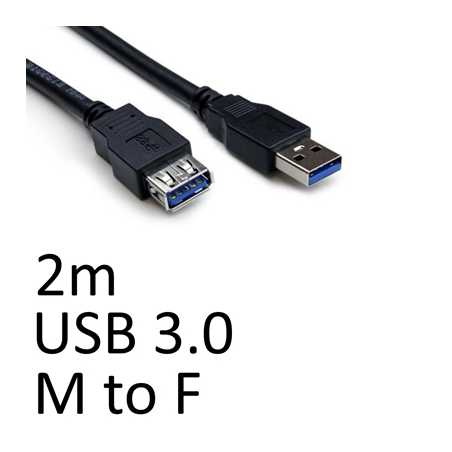 USB 3.0 A (M) to USB 3.0 A (F) 2m Black OEM Extension Data Cable