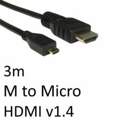 HDMI 1.4 (M) to HDMI Micro 1.4 (M) 3m Black OEM Display Cable