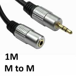 3.5mm (M) Stereo Plug to 3.5mm (F) Stereo Plug 1m Black with Gold Connectors OEM Cable