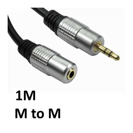 3.5mm (M) Stereo Plug to 3.5mm (F) Stereo Plug 1m Black with Gold Connectors OEM Cable