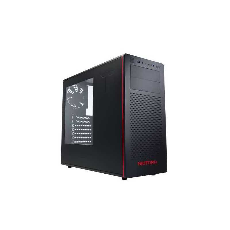Riotoro CR480 Gaming Case with Window, ATX, No PSU, 2 x 12cm Fans, USB 3.0, Black & Red