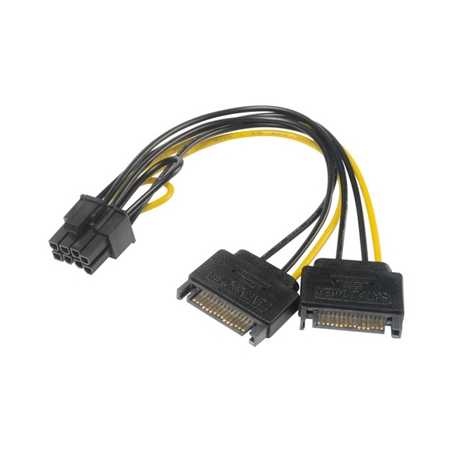 Akasa 6+2 Pin PCIe (M) to 2 x SATA Power (M + M) Adapter Cable