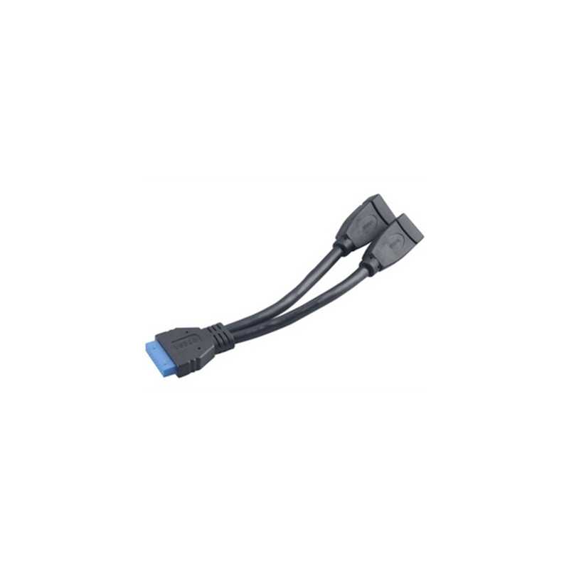 Akasa AK-CBUB09-15BK USB 3.0 19-Pin (M) to 2 x USB 3.0 A (F + F) 0.15m Black Retail Packaged Internal Splitter Cable