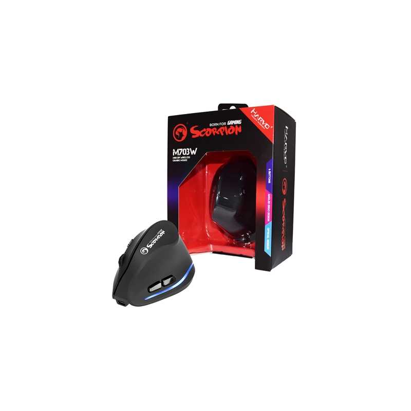 Marvo Scorpion M703W Wireless Blue LED Black Right-Handed Ergonomic Rechargeable Gaming Mouse