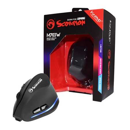 Marvo Scorpion M703W Wireless Blue LED Black Right-Handed Ergonomic Rechargeable Gaming Mouse