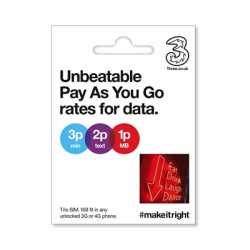 Three  3-2-1 Pay-As-You-Go 3G 4G & 5G-Ready Voice & Mobile Data Trio SIM