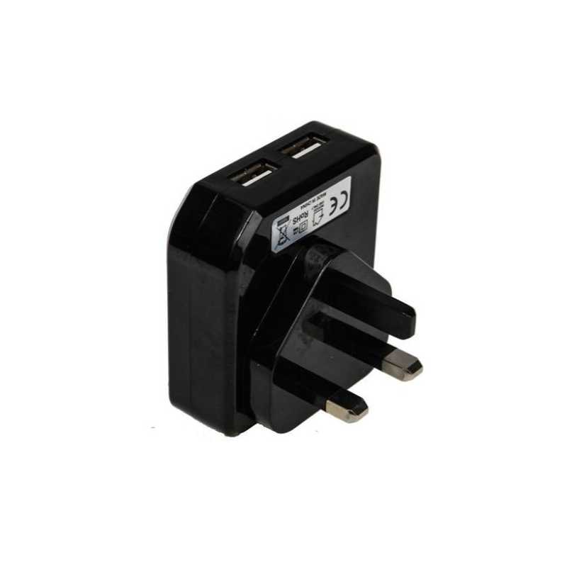 Pama 3-pin Plug UK USB Charger, 2 AMP, 2 x USB Ports, Ports on top of Plug for Easy Access