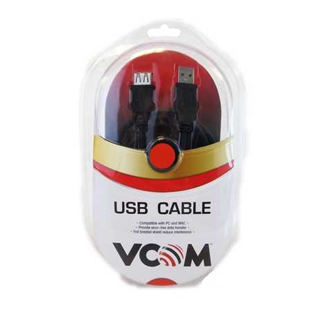 VCOM USB 2.0 A (M) to USB 2.0 A (F) 1.8m Black Retail Packaged Extension Data Cable