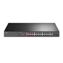 TP-LINK (TL-SL1226P) 24-Port 10/100Mbps + 2-Port GB Unmanaged PoE+ Switch, 2 combo GB SFP Slots, 24-Port PoE