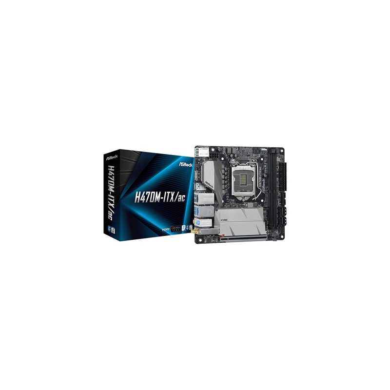 ASRock H470M-ITX/ac Intel Socket 1200 10th Gen Mini ITX HDMI/DisplayPort Dual M.2 USB C WiFi Motherboard