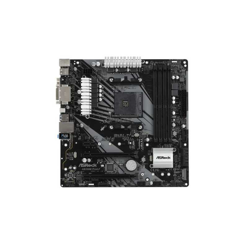 Asrock AB350M PRO4-F, AMD B350, AM4, Micro ATX, 4 DDR4, VGA, DVI, HDMI, XFire, M.2