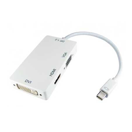 Mini DisplayPort (M) to HDMI (F) / DVI-D (F) / VGA (F) White OEM Converter Adapter
